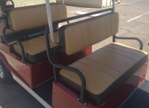 A bus seat with two seats on it.